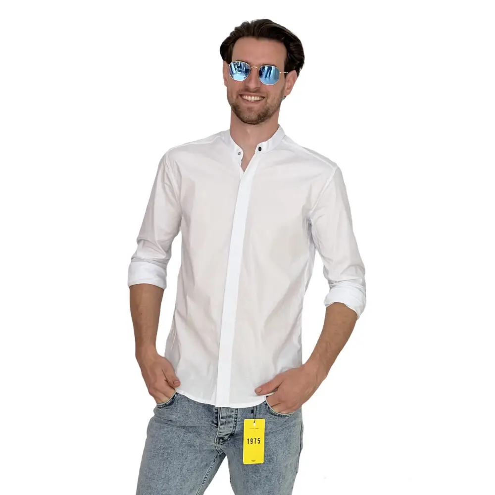 Ανδρικό λευκό πουκάμισο με μάο γιακά