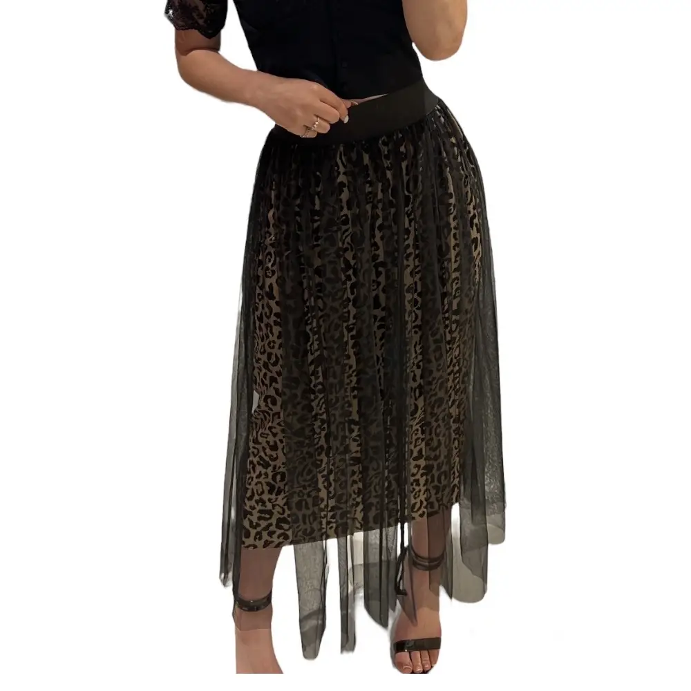 Γυναικεία max φούστα leopard  με τούλι one size
