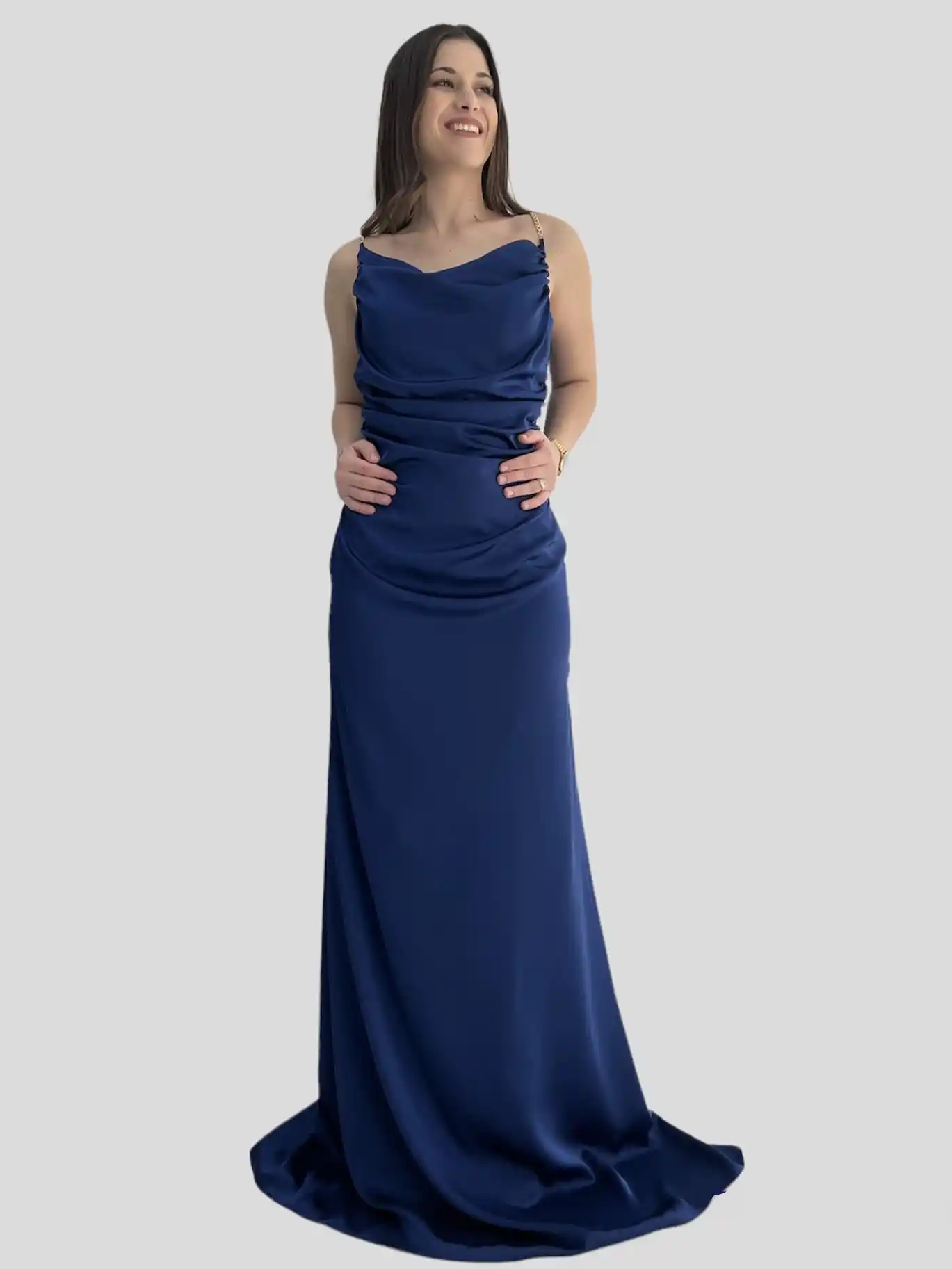 Μπλε σατέν φόρεμα υψηλής ραπτικής
