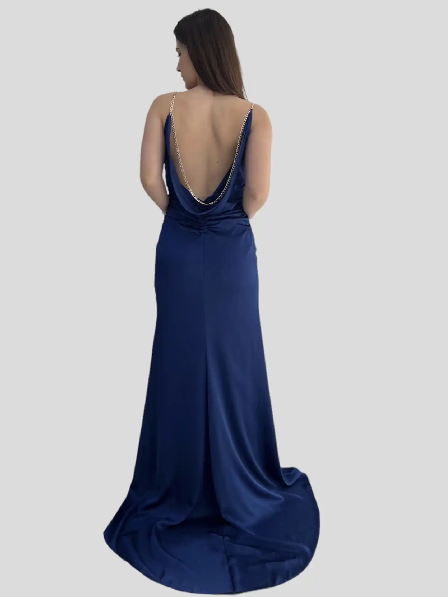 Μπλε σατέν φόρεμα υψηλής ραπτικής