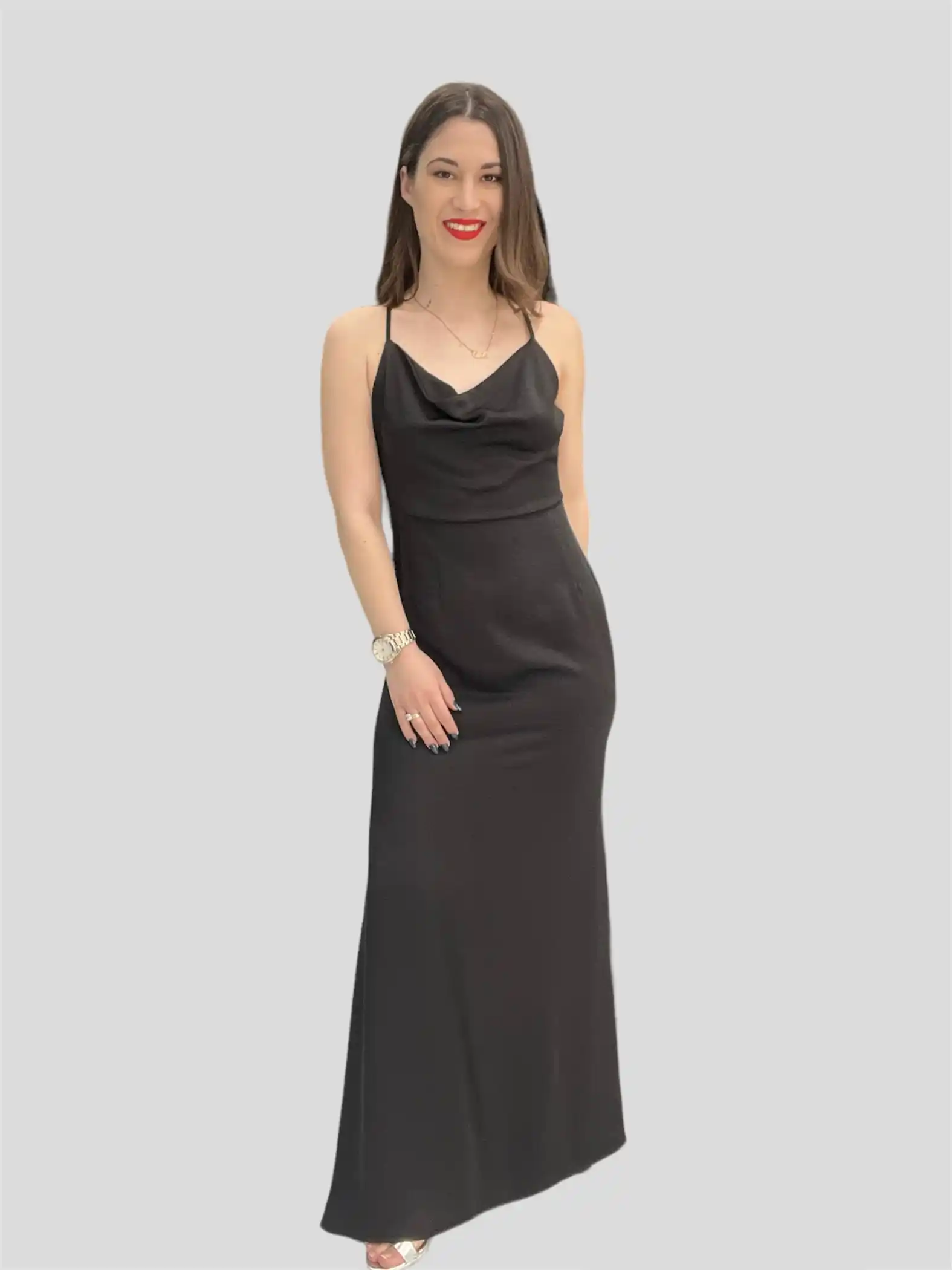 Μaxi Σατέν Μαύρο Φόρεμα