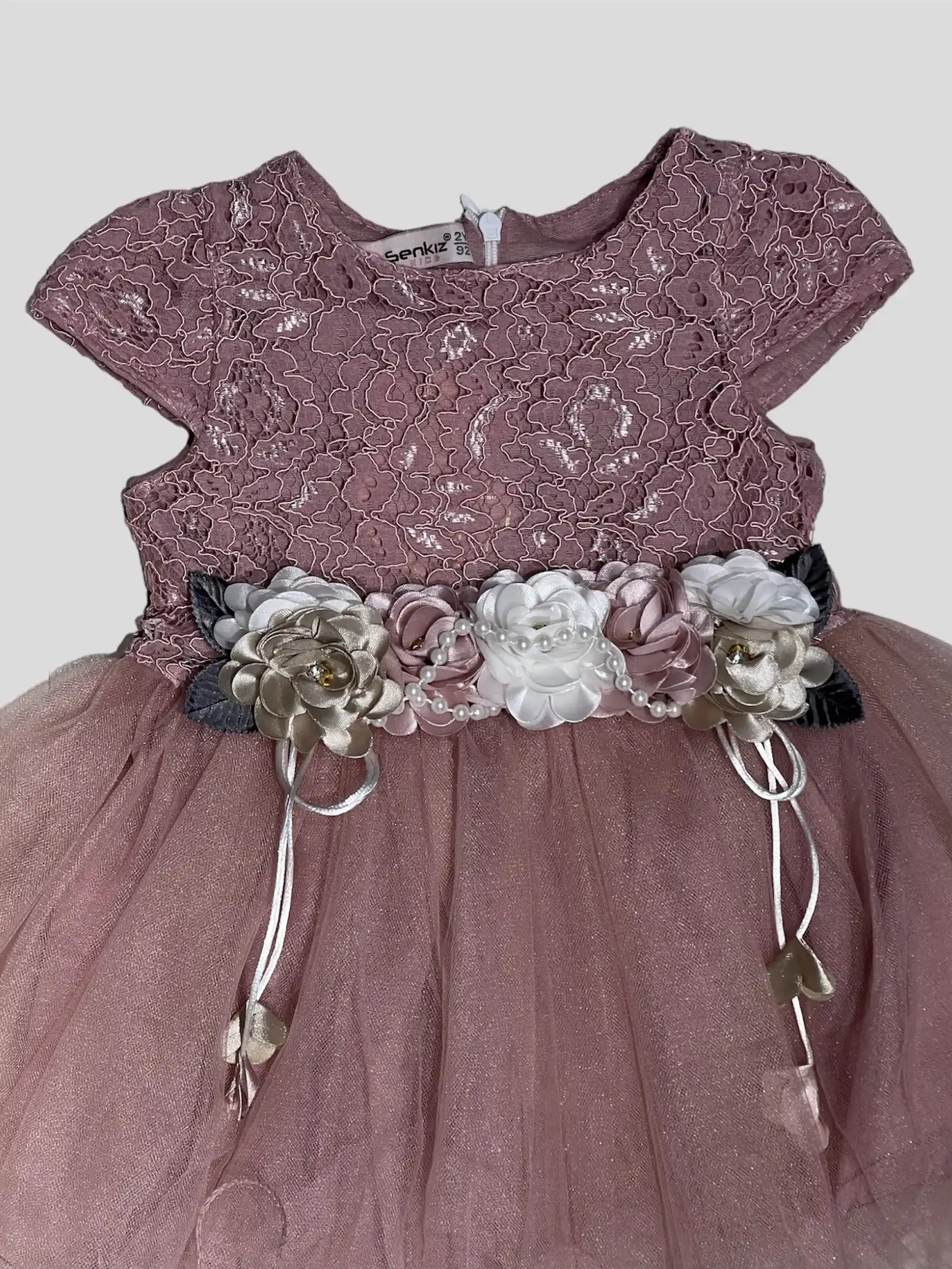 Ροζ Φόρεμα Για Κορίτσια Με Δαντέλα Κοντό Μανίκι