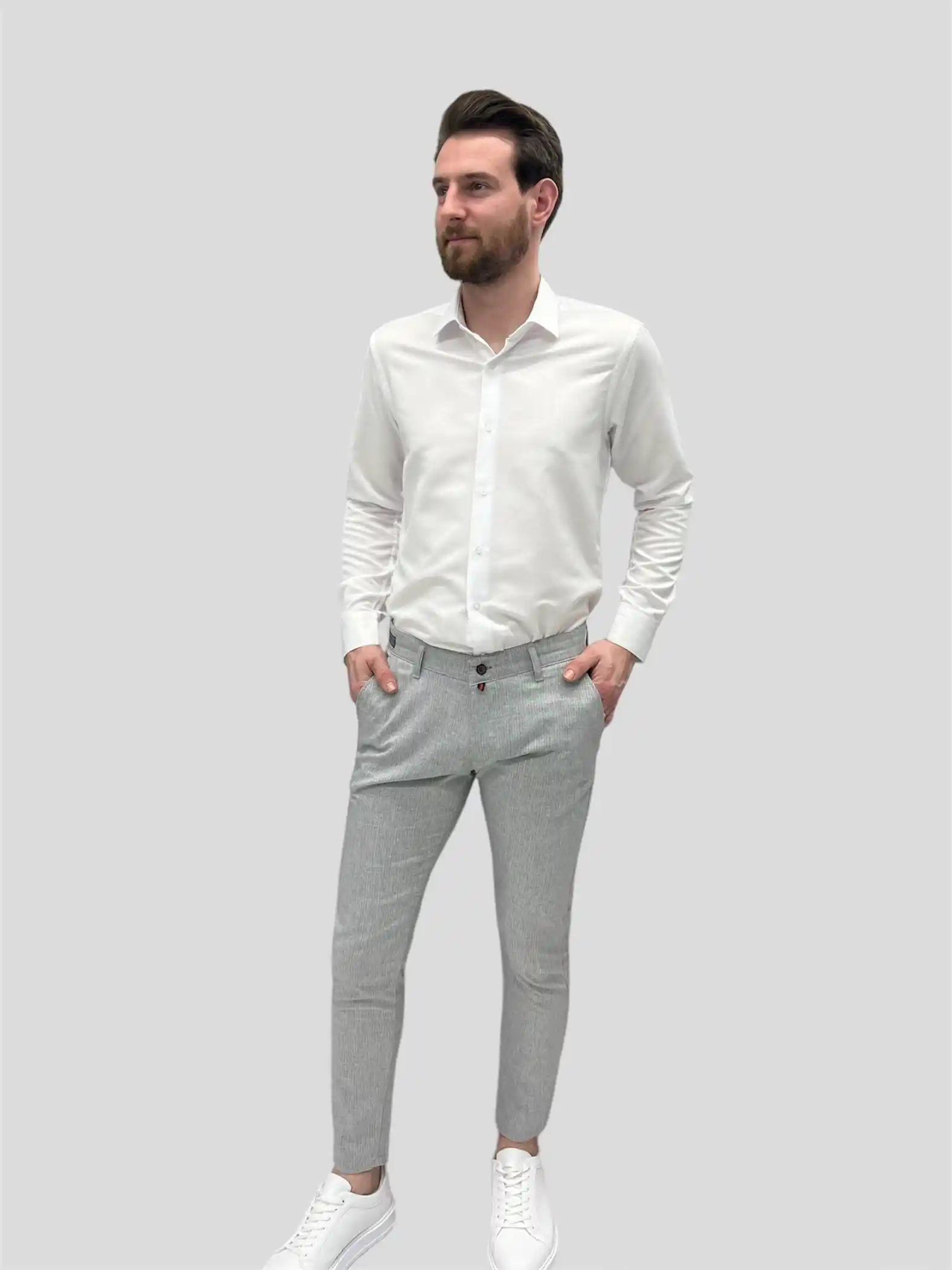 Aντρικό υφασμάτινο παντελόνι γκρι με άσπρη ρίγα