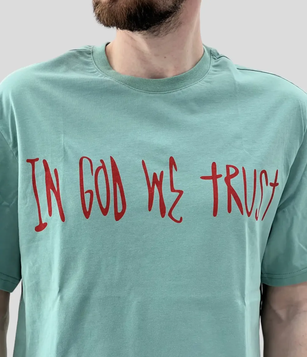 T-shirt αντρικό με στάμπα ın god we trust πράσινο