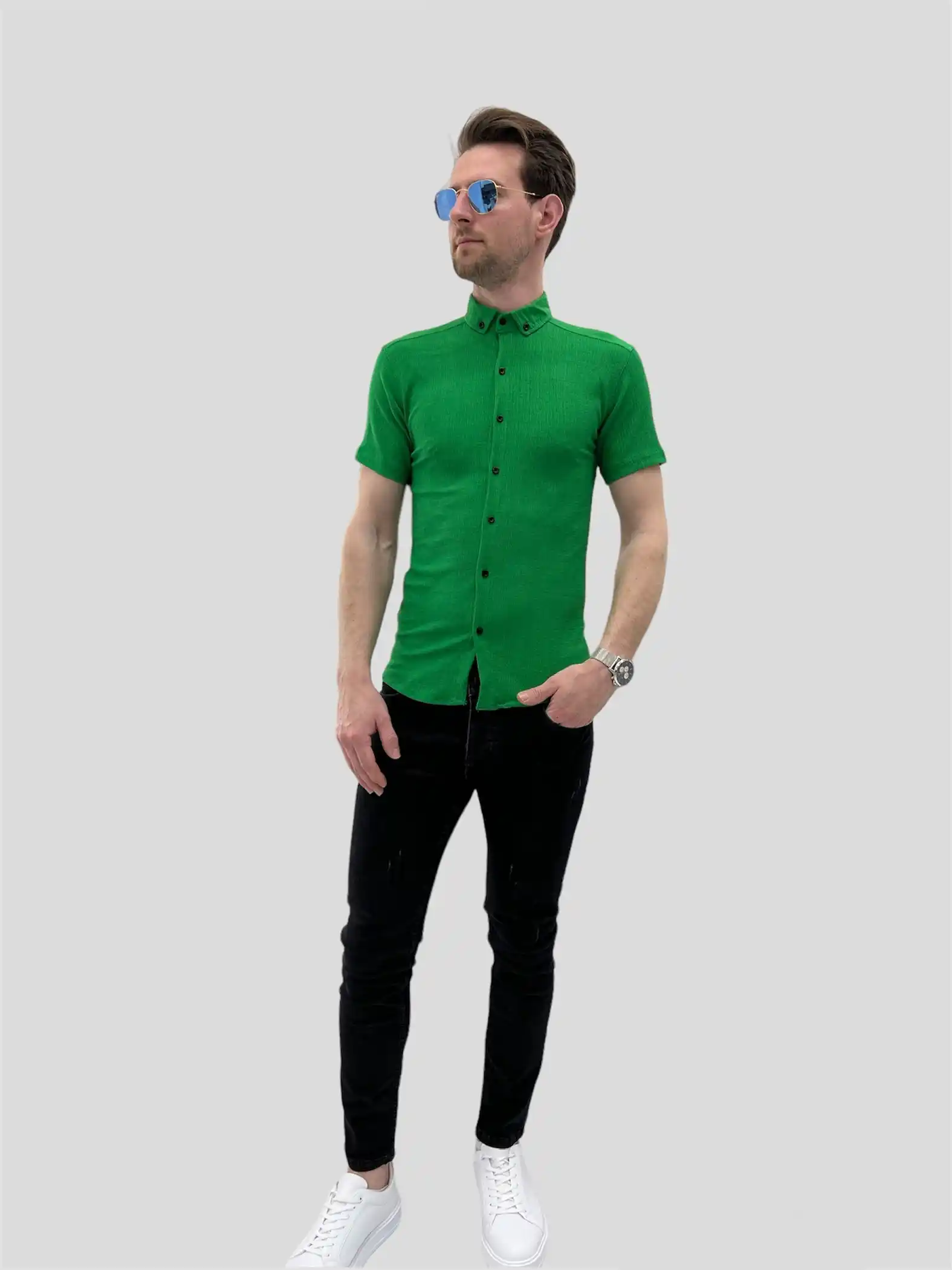 Αντρικό πουκάμισο πράσινο κοντό μανίκι