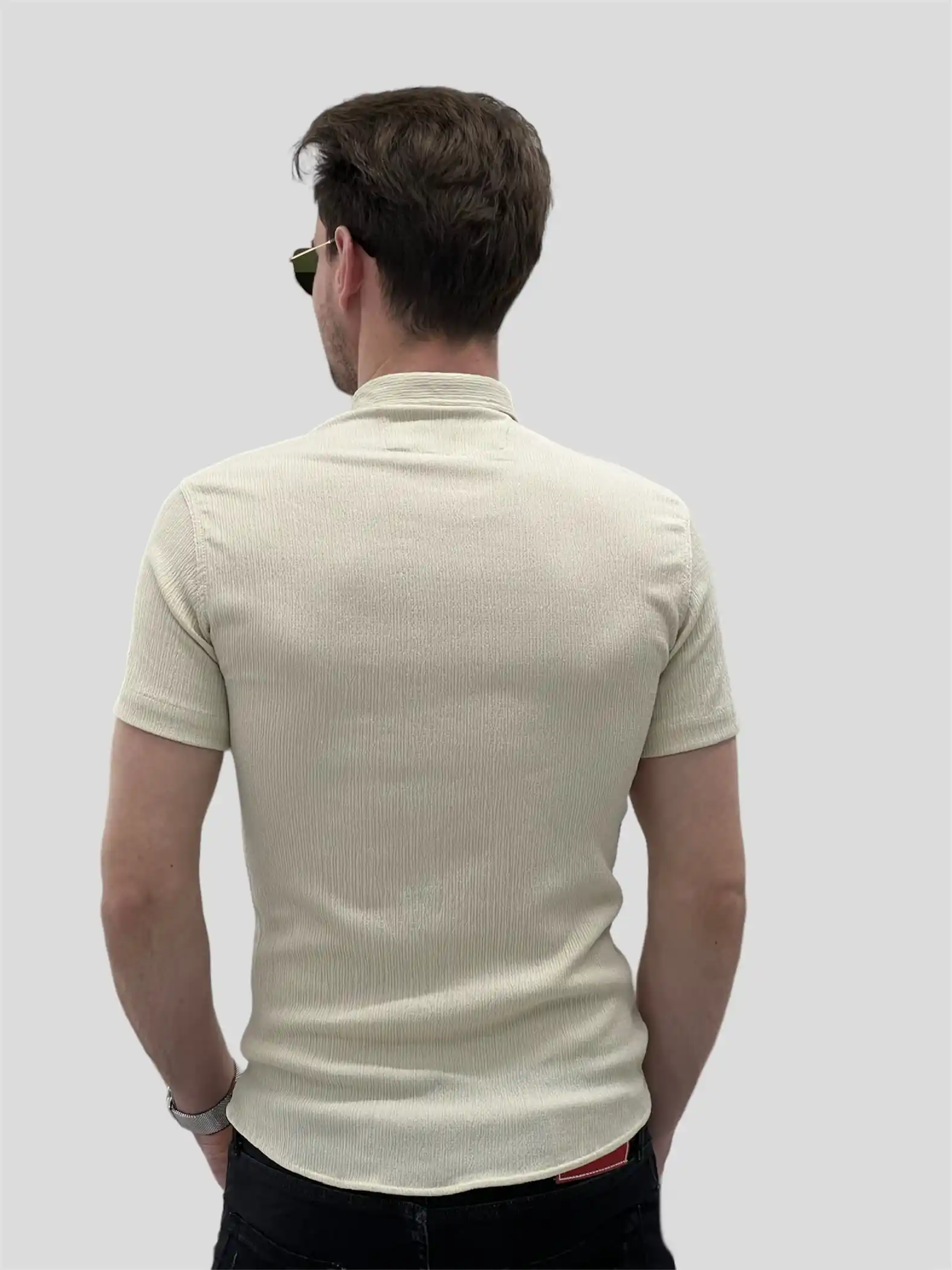 Αντρικό πουκάμισο κανονική γραμμή κοντομάνικο μπεζ