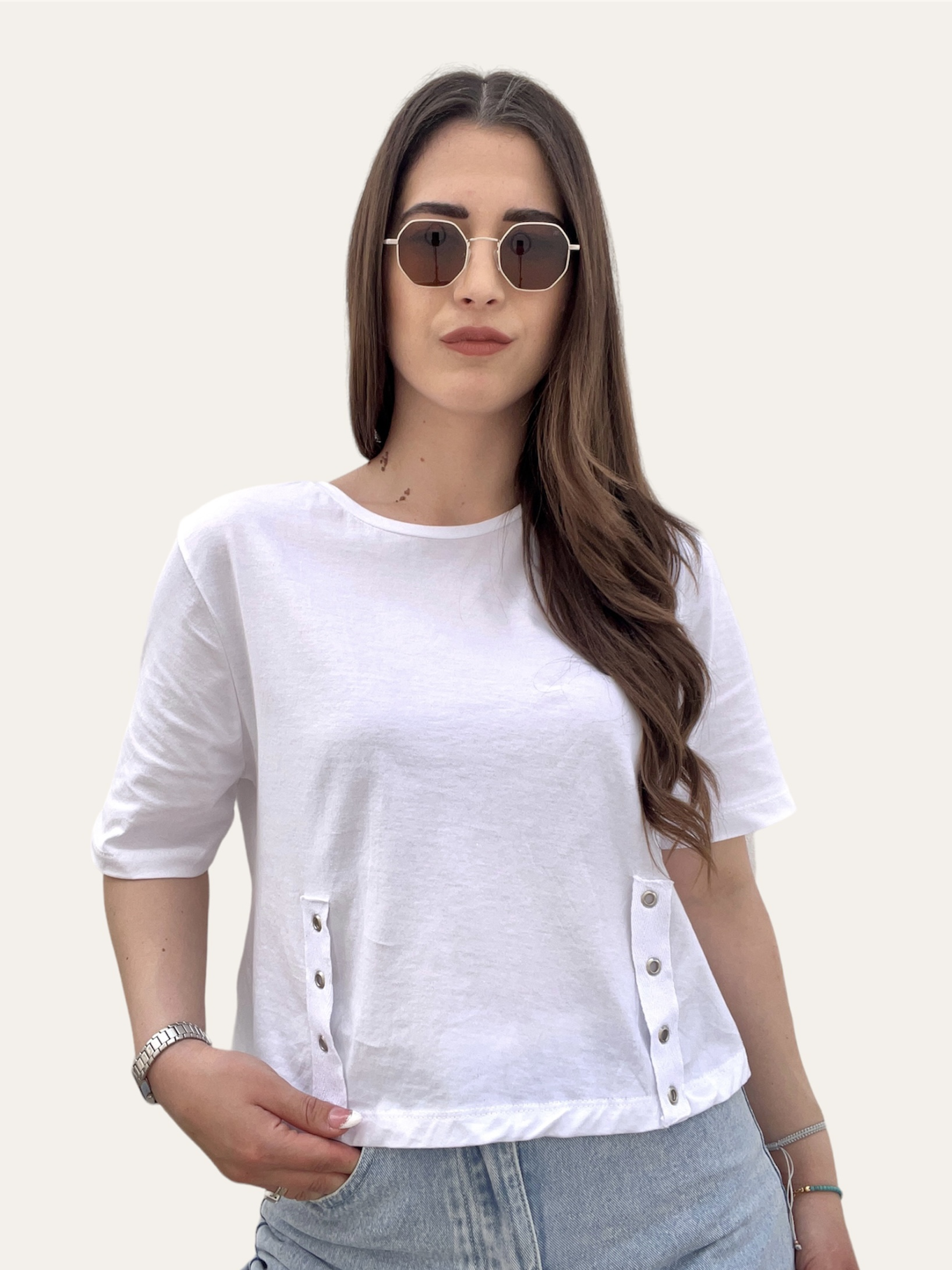 Γυναικείο Oversize T-shirt Crop Άσπρο