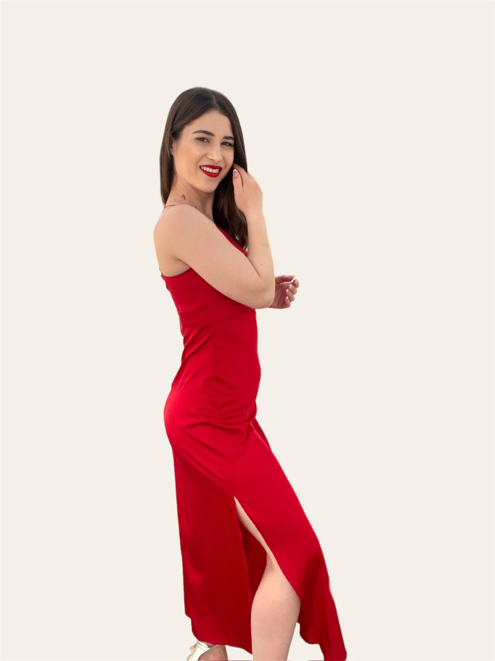 Midi Σατέν Φόρεμα Κόκκινο