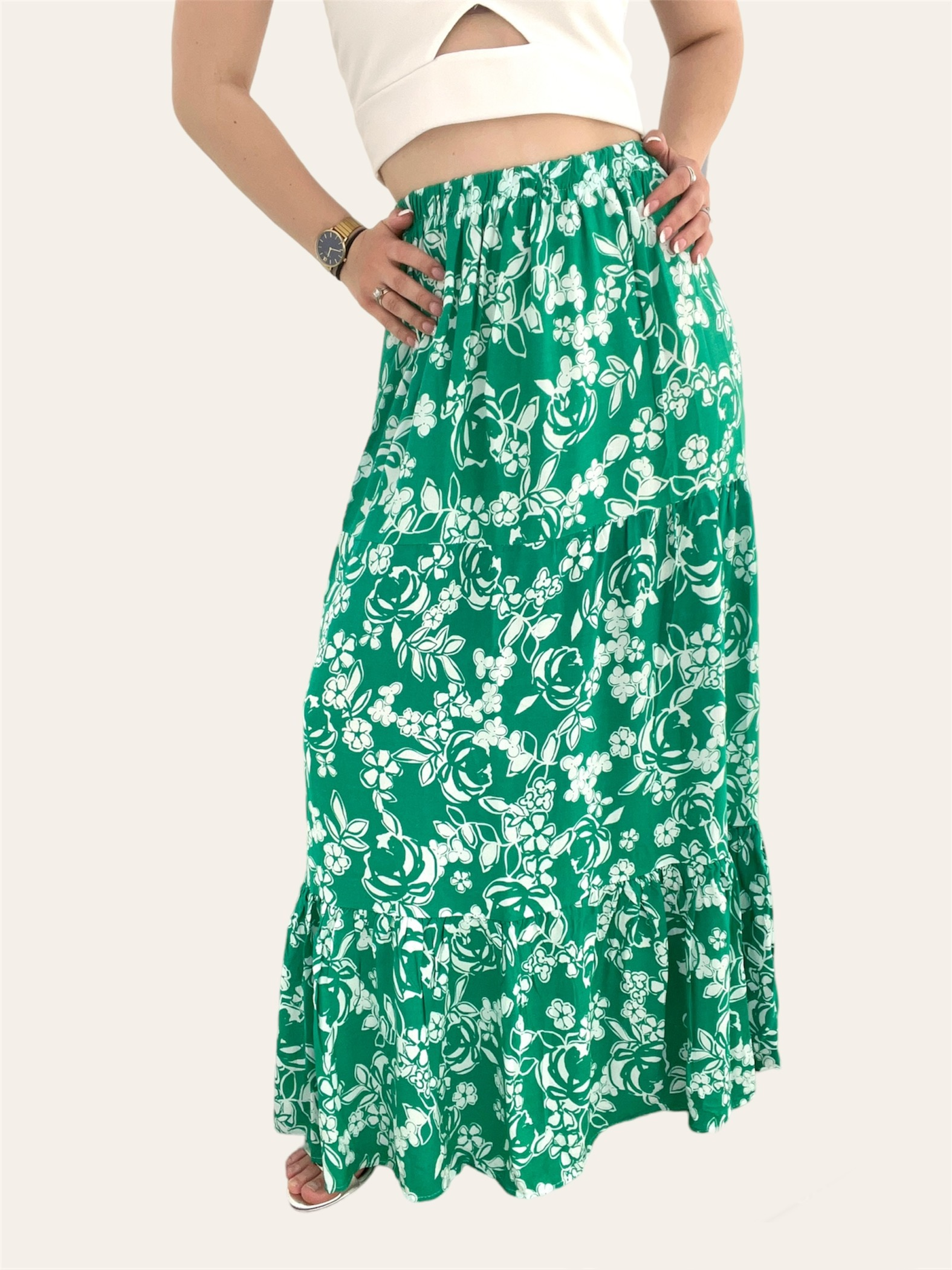 Γυναικεία Αεράτη Φούστα Πράσινη Εμπριμέ