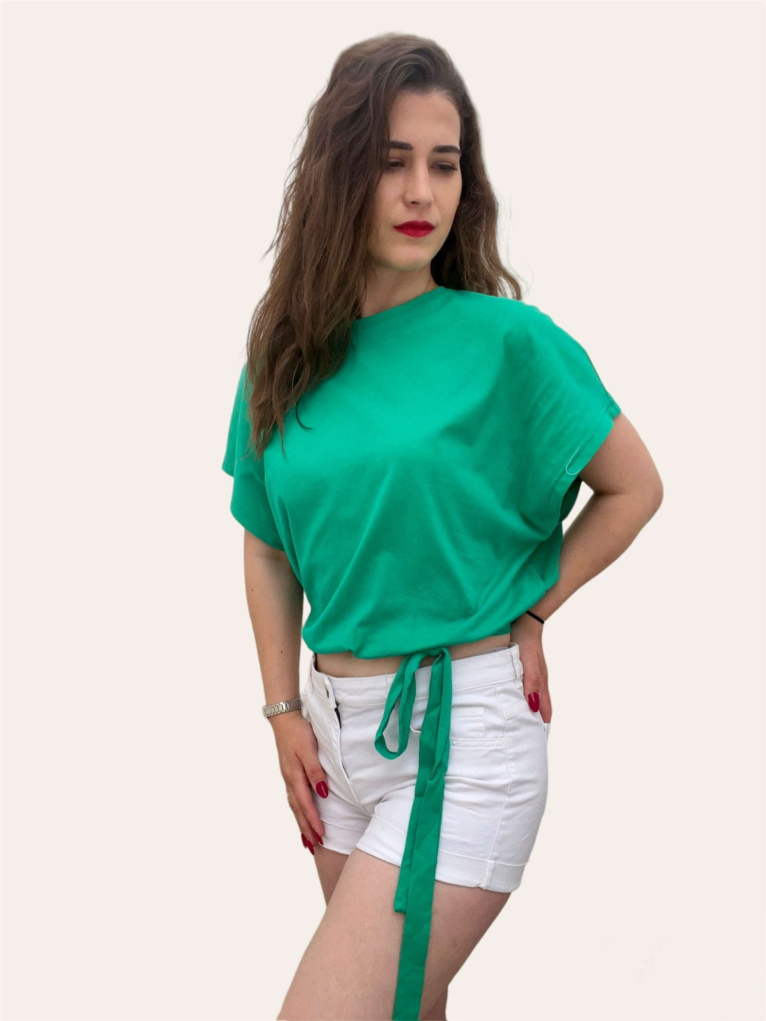 Γυναικείο T-shirt Πράσινο Με Δέσιμο