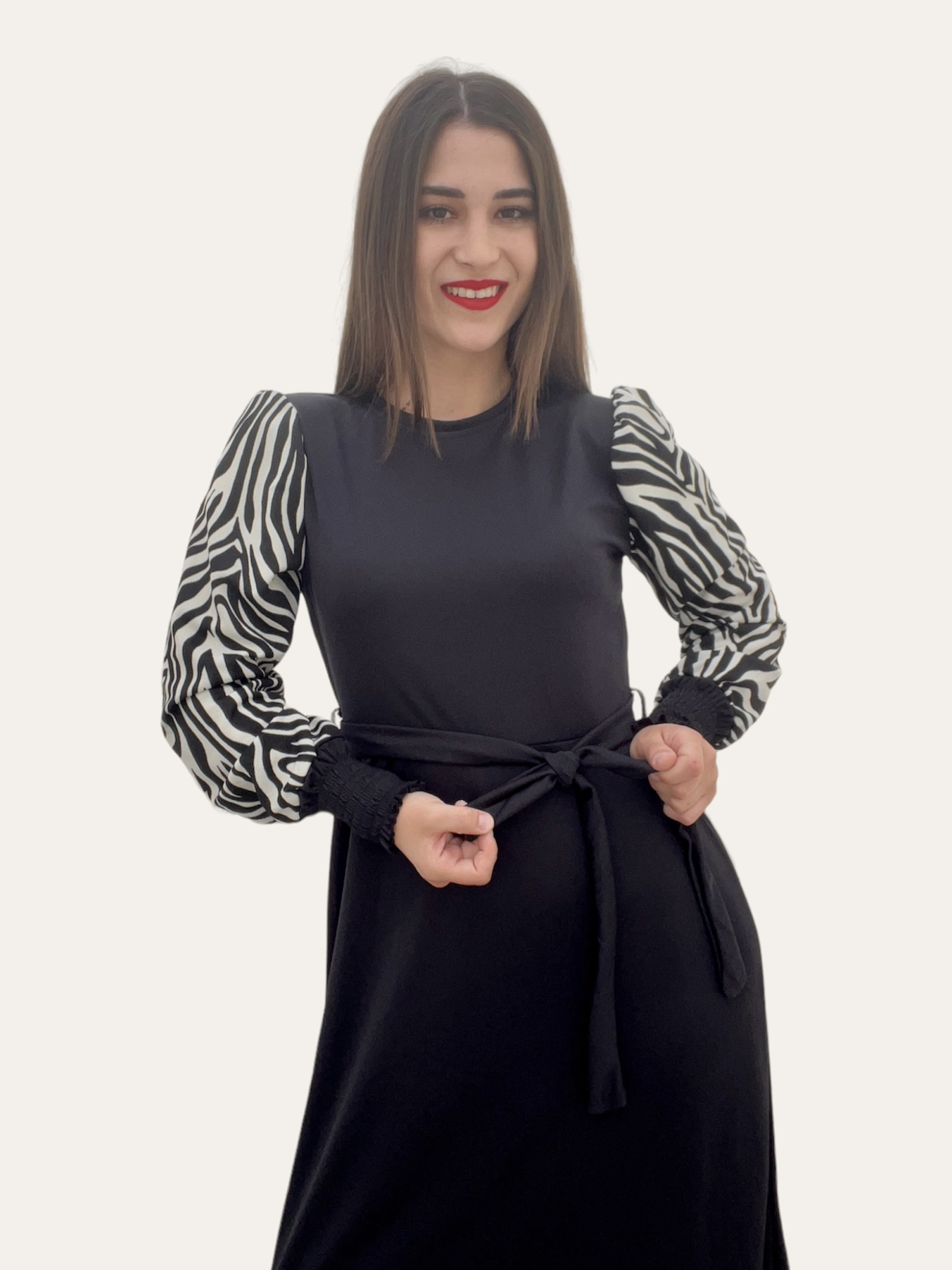 Maxi Φόρεμα Μαύρο Με Μανίκια Ζέβρα
