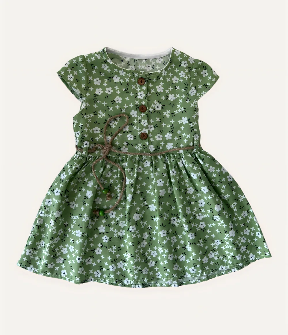 Φόρεμα Εμπριμέ Για Κορίτσια Πράσινο με Κορδονάκι