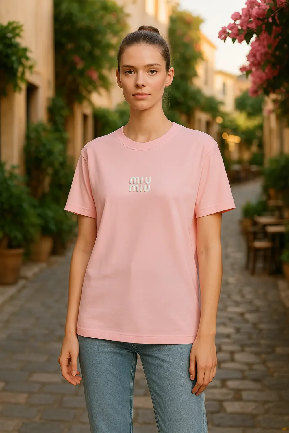 Νέο έργο - 2025-08-19T154602.479 Γυναικείο T-Shirt Ροζ Απαλό “Miu Miu” - Image 1