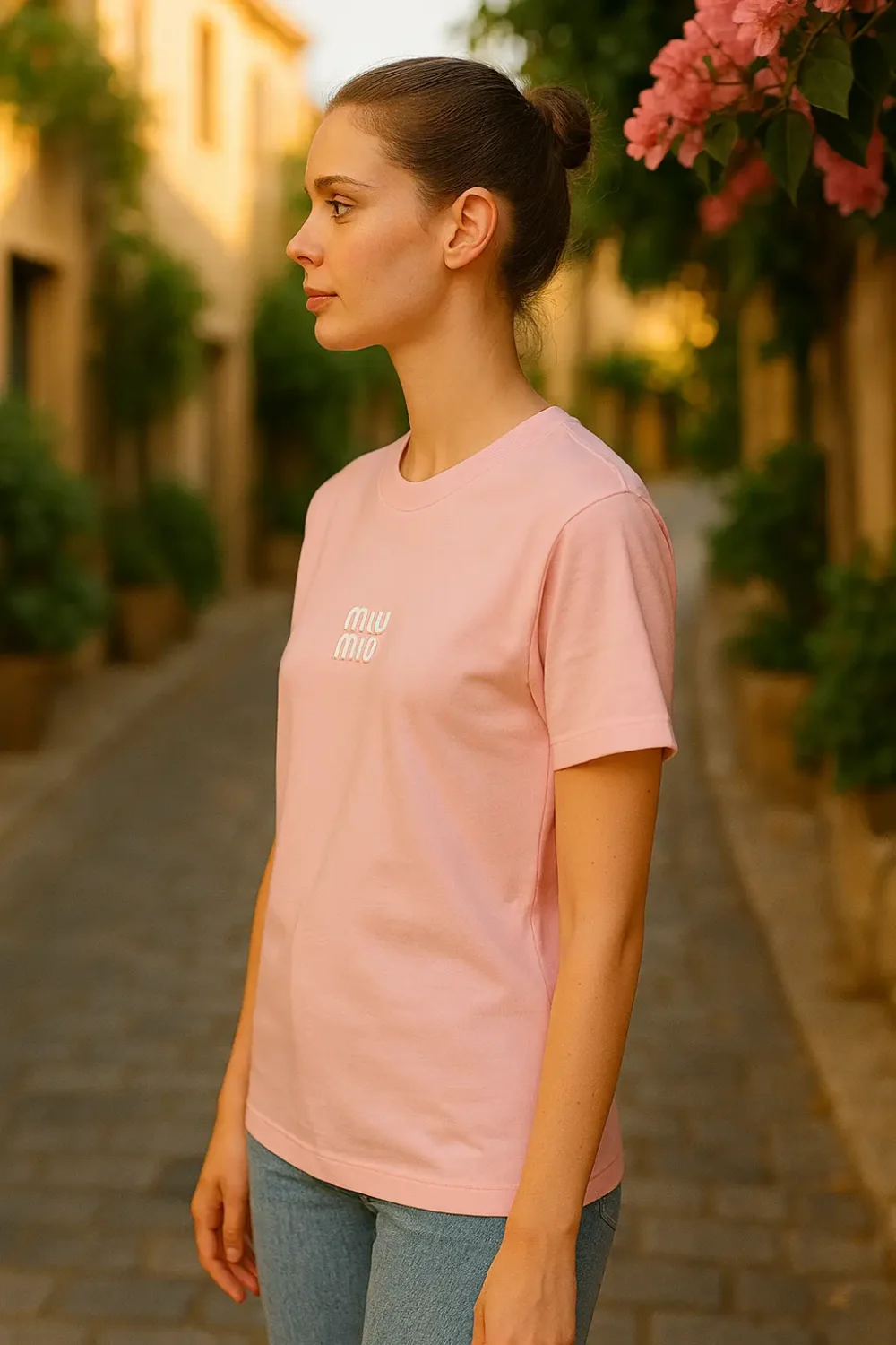 Νέο έργο - 2025-08-19T154617.733 Γυναικείο T-Shirt Ροζ Απαλό “Miu Miu” - Image 2