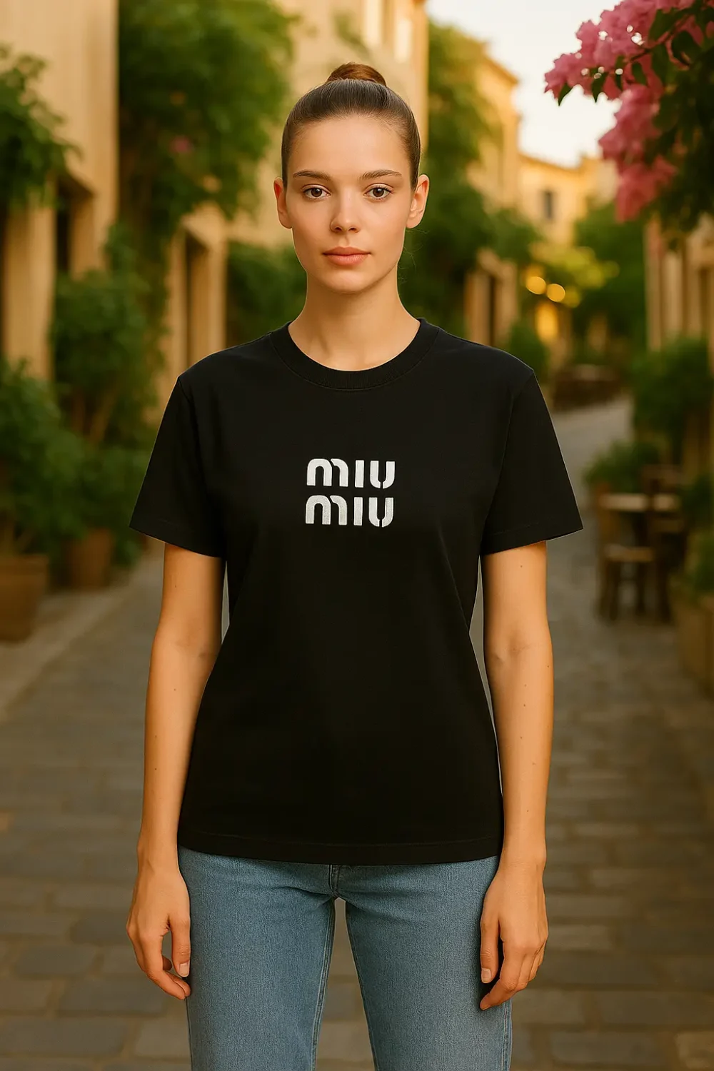 Νέο έργο - 2025-08-19T154842.604 Γυναικείο T-Shirt Μαύρο “Miu Miu” (Κεντημένο) - Image 1
