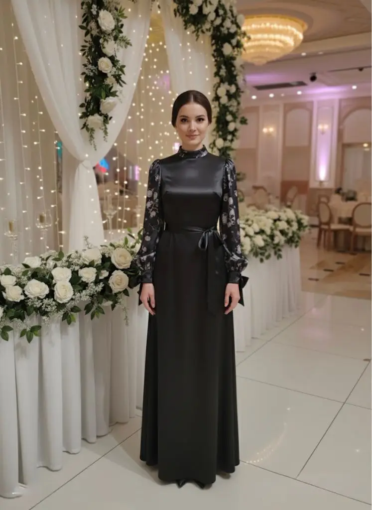 Γυναικείο Σατέν Φόρεμα Miss Rossa – Μαύρο